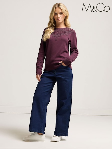 Roxa - M&Co Petite Lace Trim Jumper (W88285) | R$ 325