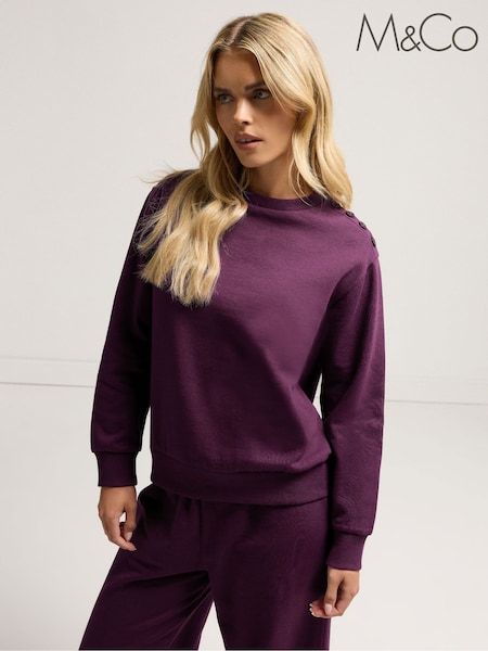 M&Co Purple Petite Button Detail Sweatshirt (W88288) | R$ 275