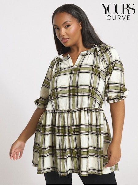 Yours Curve Green Tiered Notch Texture Top (W88297) | €41