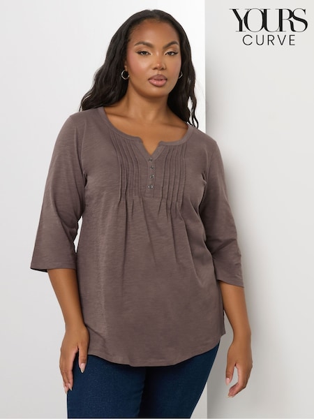Yours Curve Brown Pintuck Henley Top (W88300) | €28