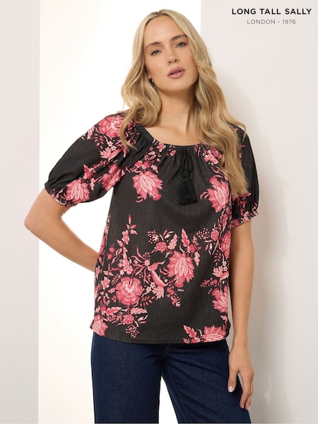Preto - Long Tall Sally Floral Print Tassel Boho Top (W88315) | R$ 295