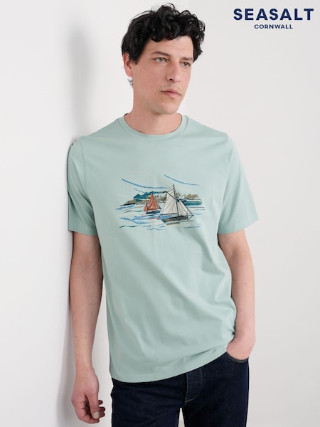 Seasalt Cornwall Green Mens Midwatch Cotton T-Shirt (W88351) | 148 QAR