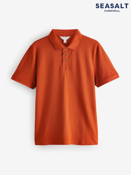 Seasalt Cornwall Orange Mens Balefire Polo Shirt In GOTS Certified Cotton Jersey (W88373) | SGD 70