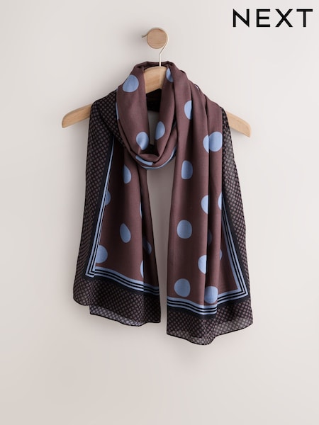Chocolate Brown Polka Dot Lightweight Scarf (W88381) | AED63