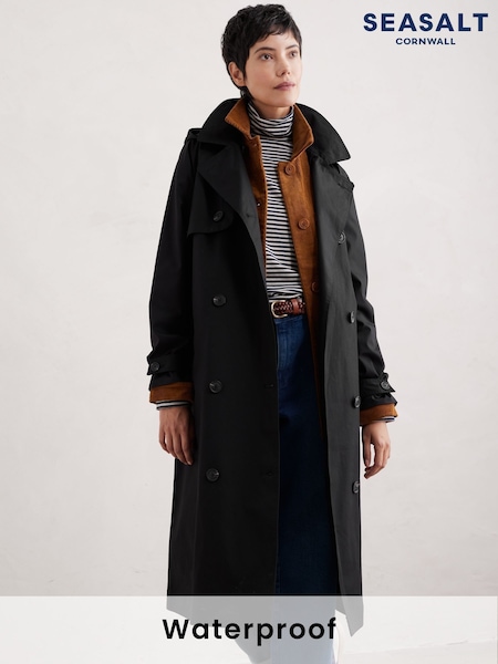 Seasalt Cornwall Black Penweathers Waterproof Trench Coat (W88382) | €269