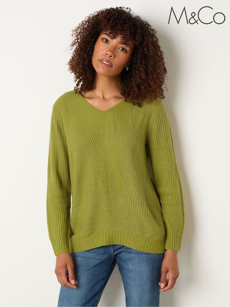 M&Co Green V-Neck Stitch Jumper (W88388) | €35