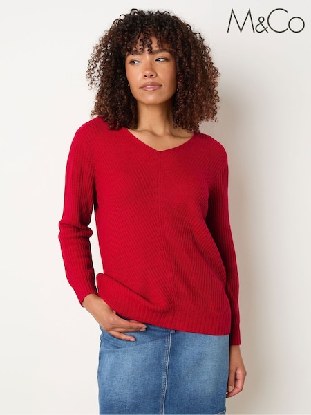 M&Co Red V-Neck Stitch Jumper (W88390) | €35