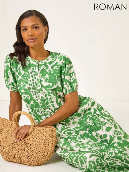 Verde - Roman Abstract Print Midi Shirt Dress (W88472) | R$ 665