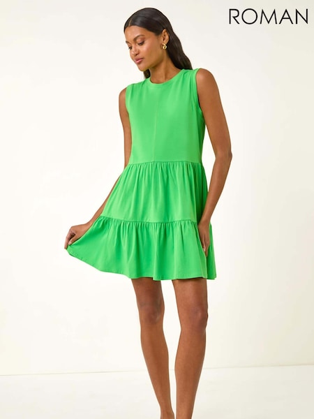 Verde - Roman Cotton Tiered Stretch Dress (W88484) | R$ 510