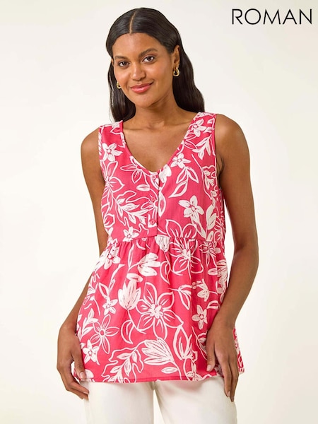 Rosa - Roman Floral V-Neck Buttoned Top (W88485) | R$ 385