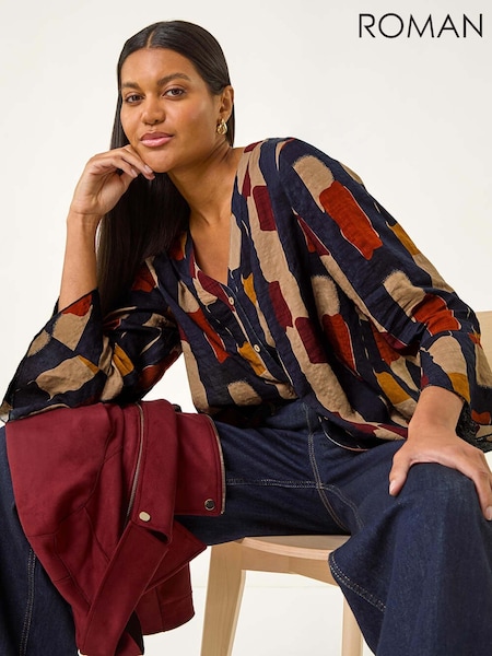 Roman Blue Abstract Print Buttoned Blouse (W88486) | €45
