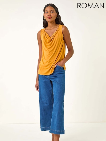 Amarelo - Roman Cowl Neck Stretch Top (W88488) | R$ 385
