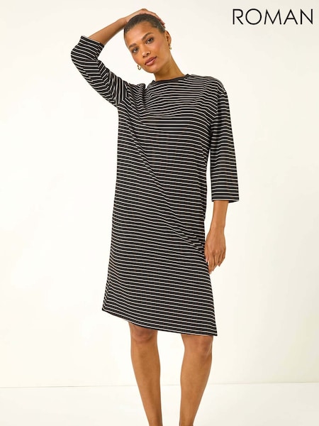 Roman Black Stripe Jersey Stretch T-Shirt Dress (W88494) | €53