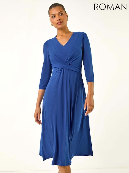 Roman Liight Blue Stretch Cross-Over Midi Dress (W88496) | 3,755 UAH