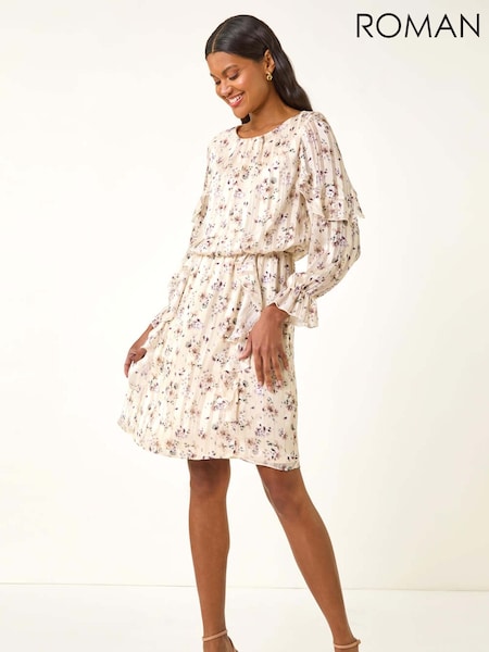 Roman Floral Print Frill Dobby Dress (W88501) | R$ 785