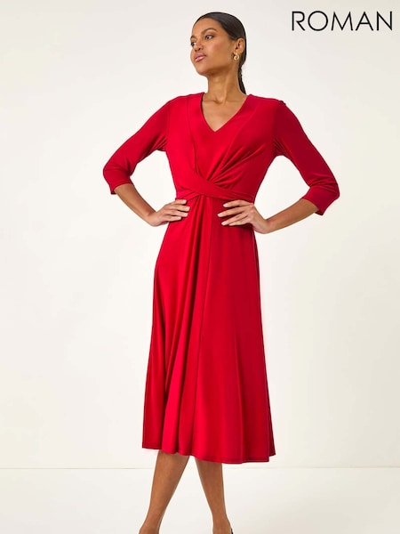 Roman Red Stretch Cross-Over Midi Dress (W88511) | €63
