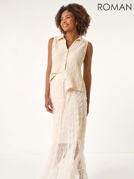 Roman Natural Textured Mesh Skirt (W88519) | €60