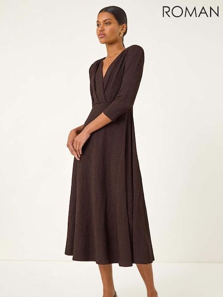 Roman Brown Textured Wrap Midi Dress (W88527) | €58