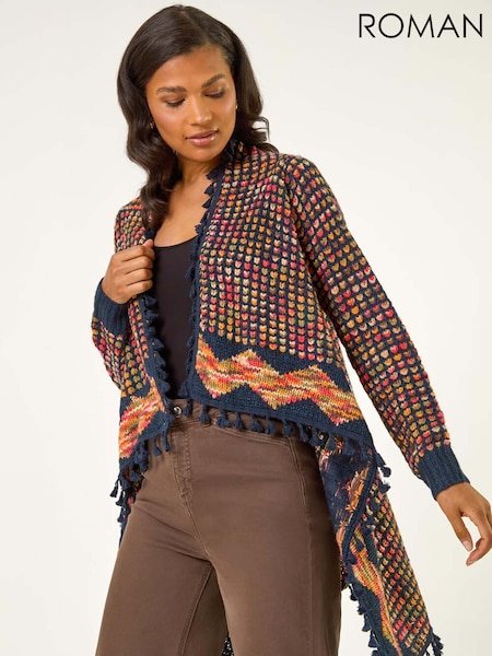 Roman Blue Ombre Tassle Knit Poncho (W88529) | R$ 605