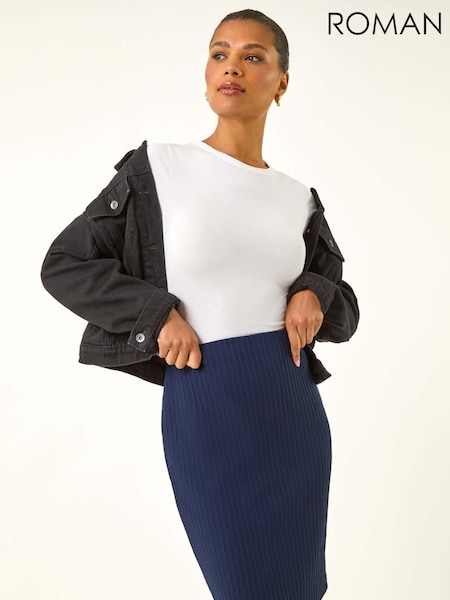 Roman Blue Cable Textured Stretch Pencil Skirt (W88531) | €40