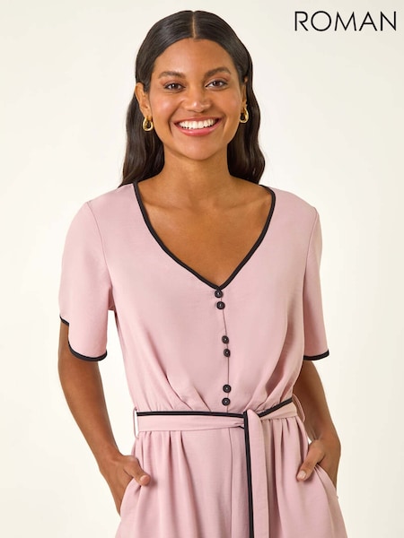 Roman Pink Tie Waist Wide Leg Jumpsuit (W88532) | €60