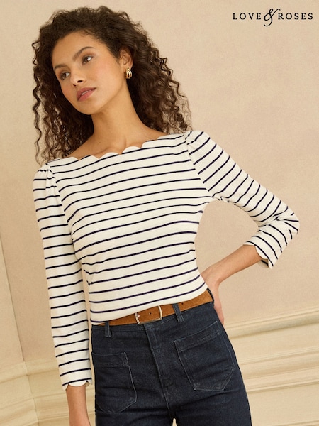 Love & Roses Ivory Stripe Petite 3/4 Sleeve Jersey Top (W88567) | 15 610 KZT