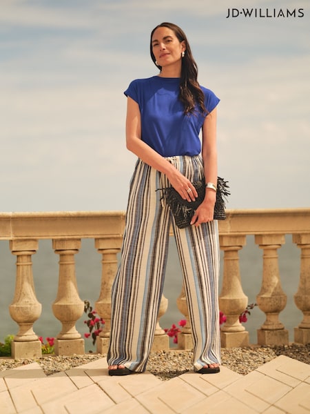 JD Williams Blue Stripe Linen Mix Wide Leg Trousers (W88732) | €40