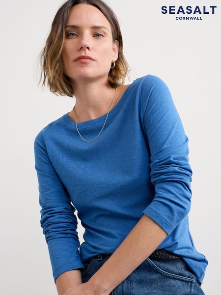 Seasalt Cornwall Blue Easel Long Sleeve Top in Cotton Jersey (W88740) | 139 QAR