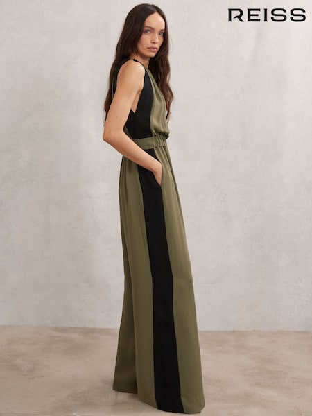 Reiss Khaki Green/Black Inez Jumpsuit (W88752) | 1,764 QAR