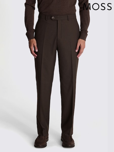 MOSS MOSS Relaxed Fit Flannel Brown Trousers (W88811) | 596 LEI