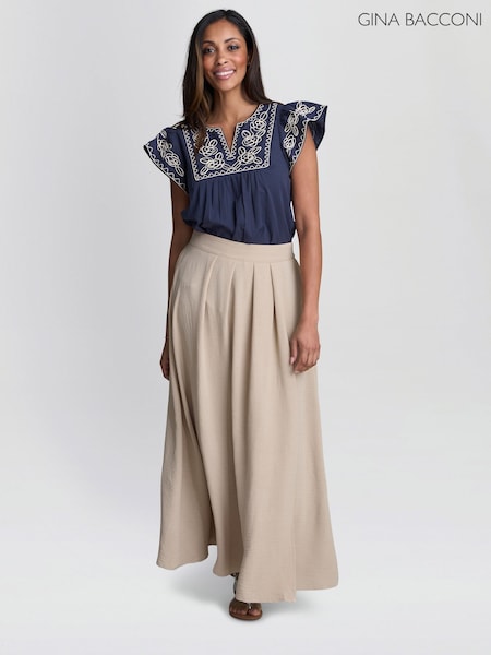 Gina Bacconi Natural Ethel Elastic Waist Skirt (W88934) | €101