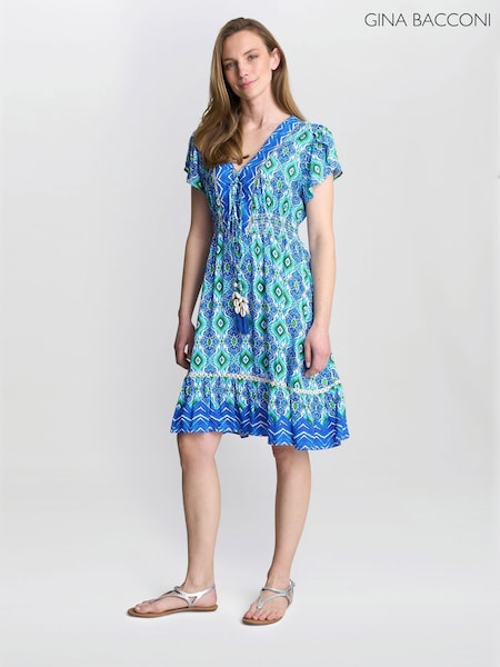 Gina Bacconi Blue Evana Short Summer Dress (W88935) | R$ 980