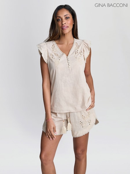 Gina Bacconi Natural Darcey Cotton Broderie Top (W88937) | R$ 585