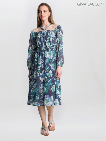 Gina Bacconi Blue Ryan Off Shoulder Midi Dress (W88942) | €154