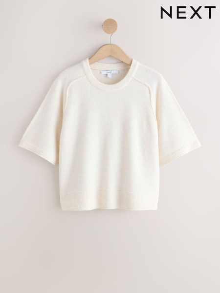 Ecru Knitted Half Sleeve T-Shirt (W88998) | kr365