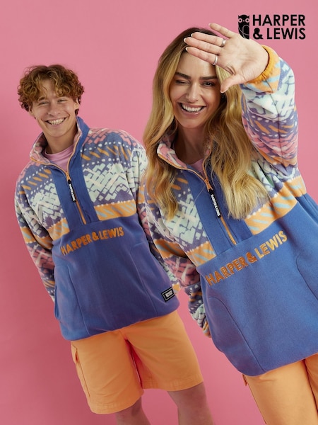 Harper & Lewis Blue Bodie Retro Pattern 1/4 Zip Fleece (W89028) | €85