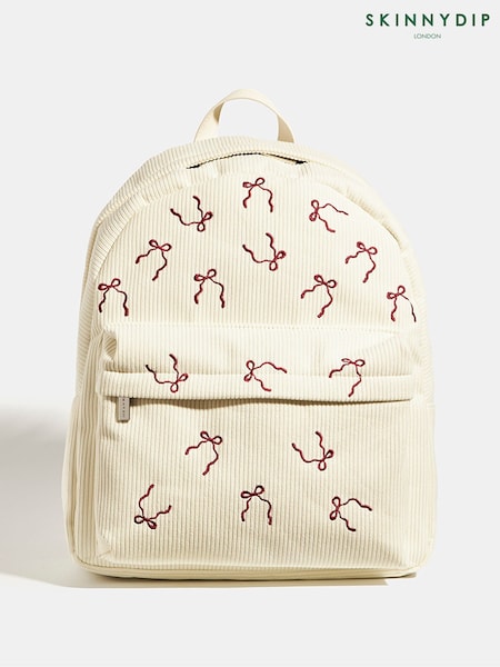 Skinnydip White Burgandy Bow Embroidered Backpack (W89037) | R$ 345