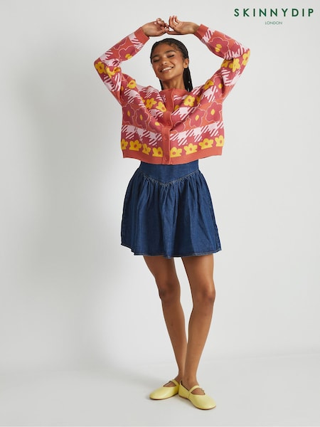Skinnydip Orange Houndstooth Flower Knitted Cardigan (W89110) | €54