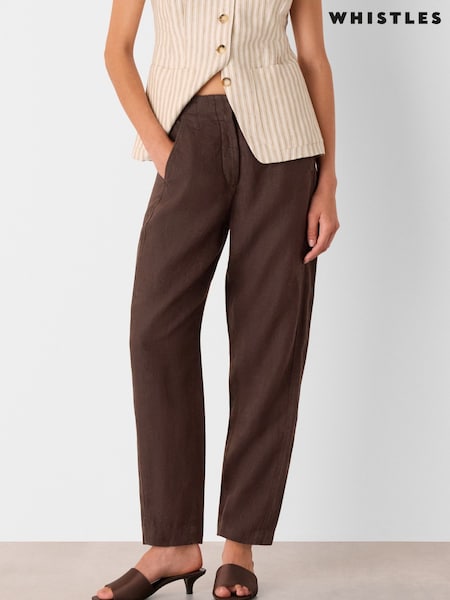 Whistles Brown Linen Barrel Trousers (W89147) | €131