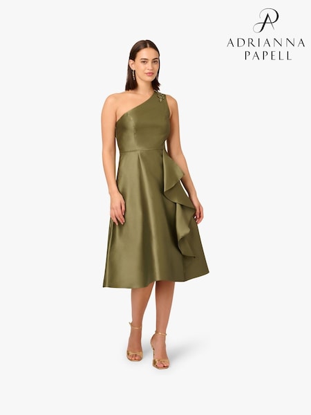 Adrianna Papell Green Studio One Shoulder Mikado Dress (W89154) | €225