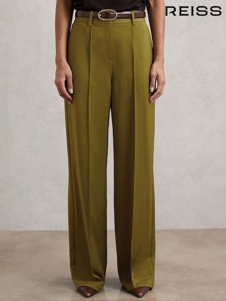 Reiss Green Luisa Petite Wide-Leg Pintuck Trousers (W89205) | €242