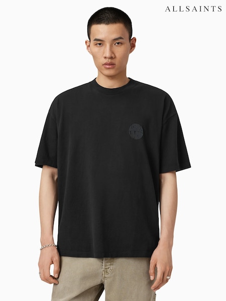 AllSaints Black Waved Short Sleeve Crew T-Shirt (W89358) | €75