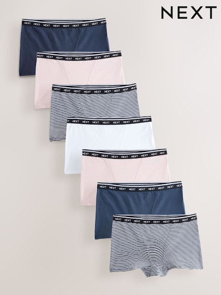 Navy/Chocolate Stripe Boyshort Cotton Logo Knickers 7 Pack (W89383) | €38