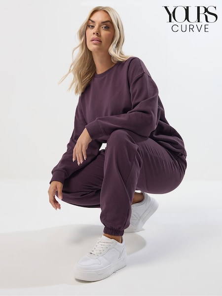 Yours Curve Purple Crew Neck Sweatshirt Joggers Set (W89391) | R$ 385