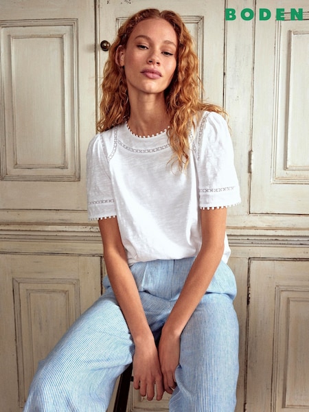 Boden White Mila Lace Trim Top (W89421) | €59