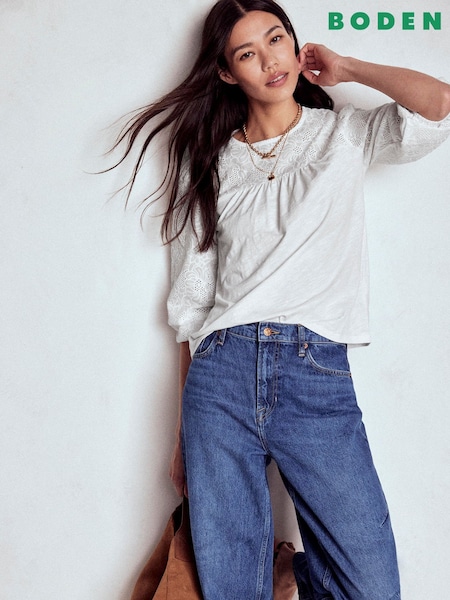 Boden White May Broderie Blouse (W89423) | €71