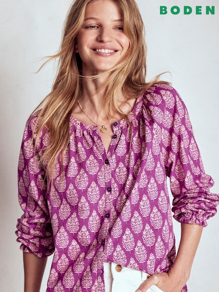 Boden Purple Isla Long Sleeve Jersey Blouse (W89427) | €66