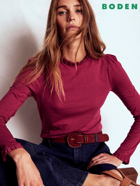 Boden Red Supersoft Frill Detail Top (W89430) | 168 QAR
