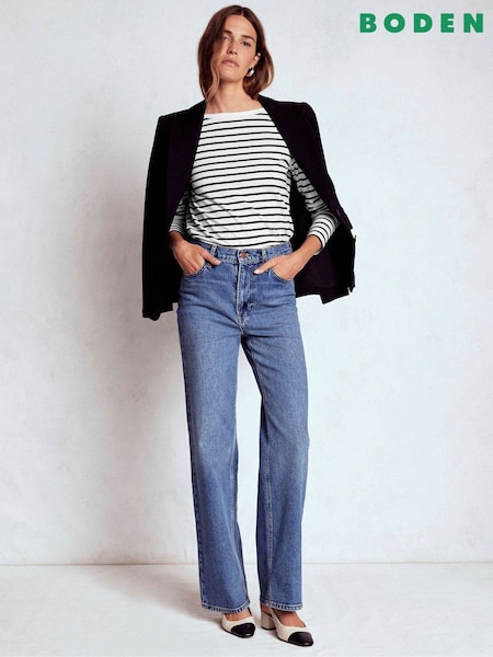 Boden Black Olivia Long Sleeve Breton T-Shirt (W89439) | 139 QAR