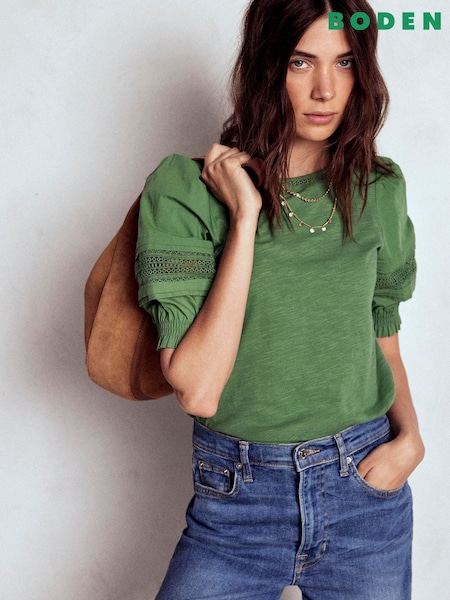 Boden Green Lottie Puff Sleeve Top (W89455) | €66